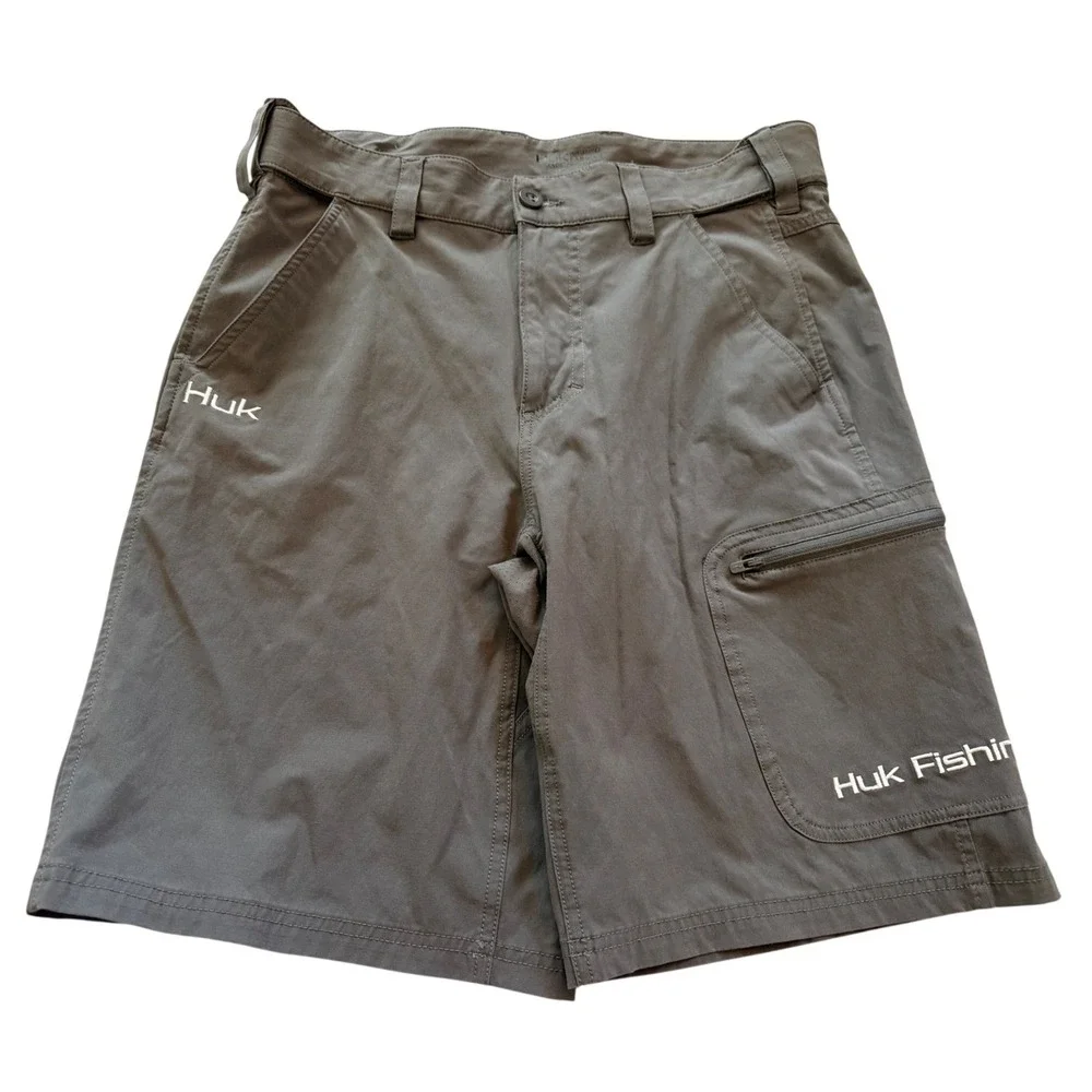 Huk Performance Fishing Shorts Mens Size Medium Gray Sun Protection Cargo